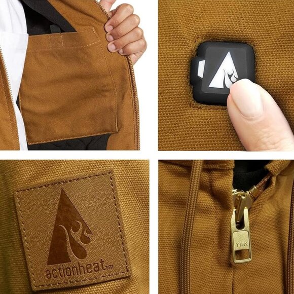 ActionWave Heated Work Jacket – Khaki, Heavy Duty w/ 3 Zone Heating System, Lg - Picture 5 of 5